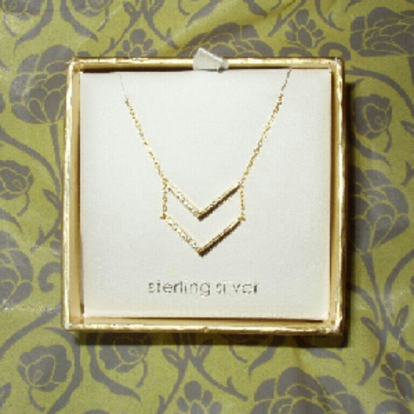 Gold Plated Silver Necklace With CZ NWB - Picture 2 of 3
